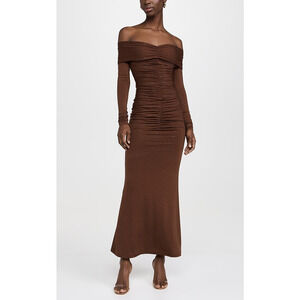 Bardot 'Artura Diamante' Brown Sequin Off Shoulder Long Sleeve Maxi Dress Size
